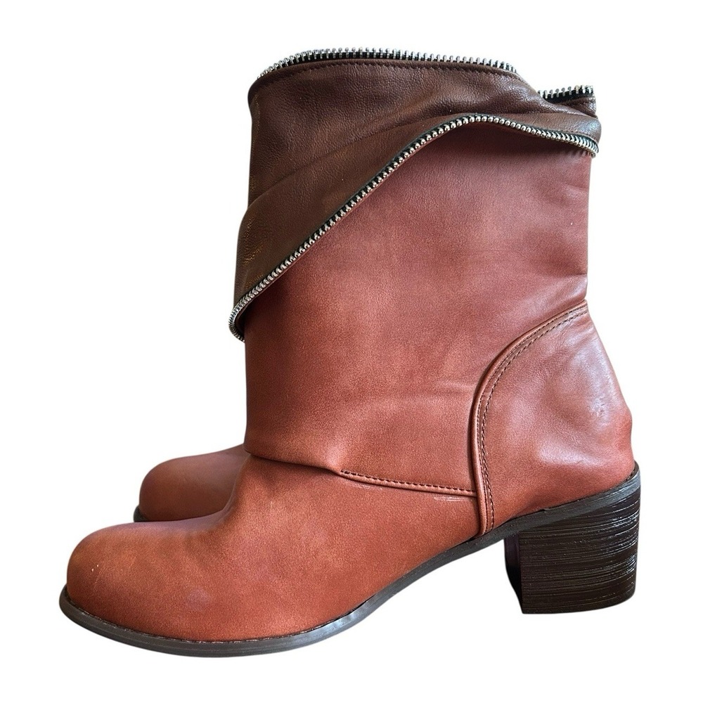 Unique Heeled Slip-on Faux Leather Booties Womens Size 8.5M (US) 39 (EU) Brown - Picture 6 of 12